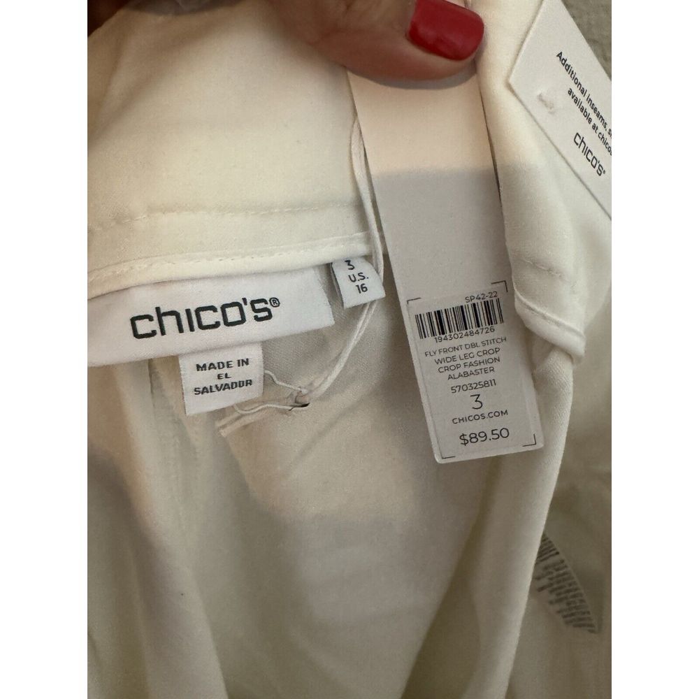 Chico's Pants‎ Womens Size 3 US SZ 16 White Wide Leg Crop NEW - Picture 5 of 5